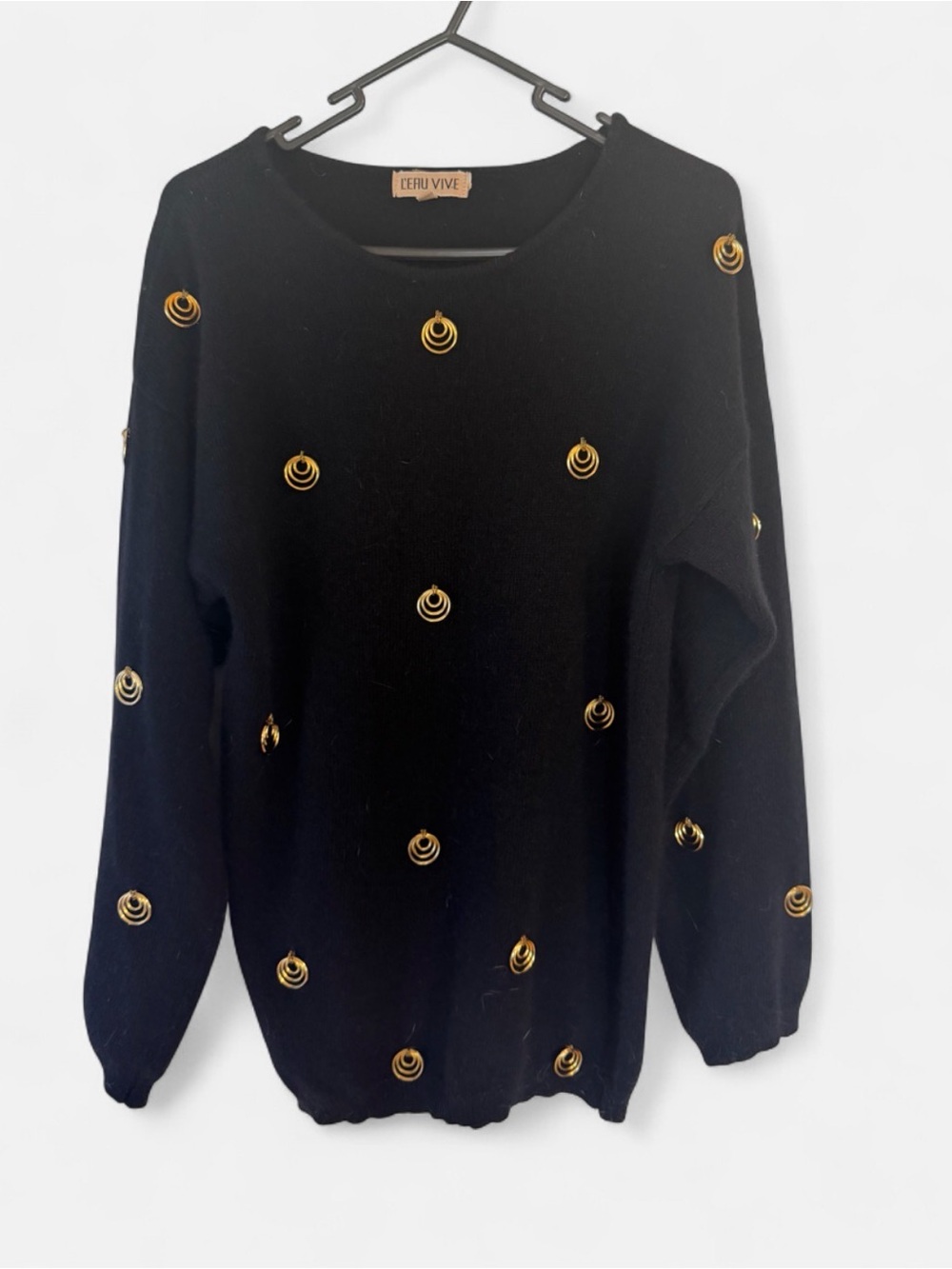 L’EAU VIVE Vintage Black Gold Embellished Sweater M